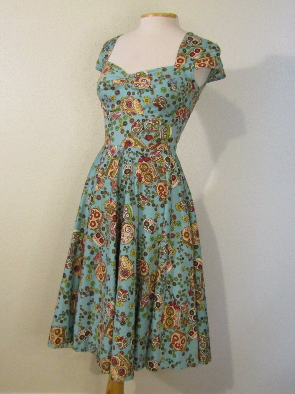 Sugar Skull Rockabilly Retro Midi Dress